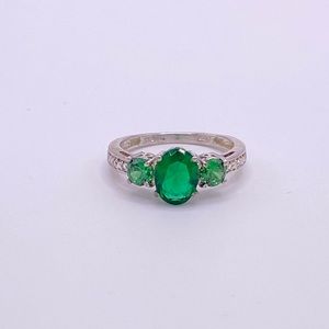 Lab Created Emerald Ring, 925 Sterling Silver, Size 6